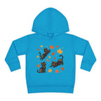 Toddler Hoodie — Playful Black Cats with Falling Autumn Leaves