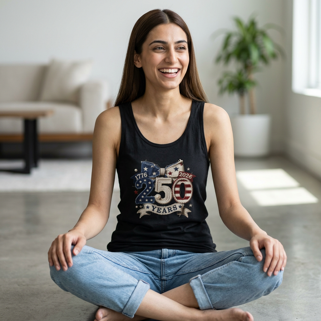 America 250 Years Patchwork Patriotic Tank Top — Fourth of July Women’s Sleeveless Shirt | XS–2XL
