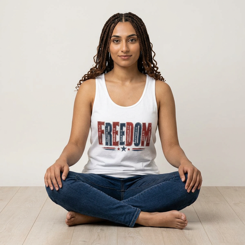 Freedom Patriotic Tank Top — Text Graphic Fourth of July Shirt | XS–2XL