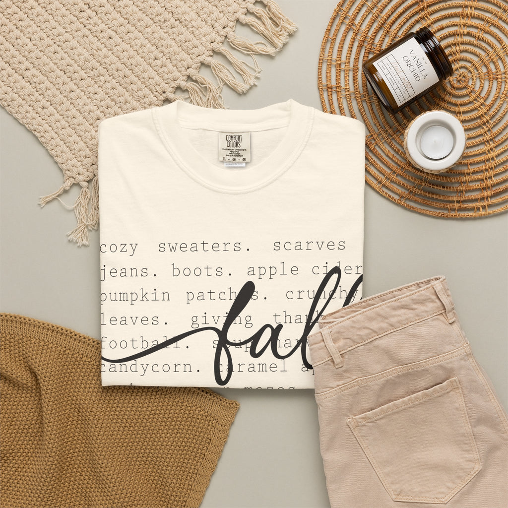 Fall Comfort Colors Graphic T-Shirt — Casual Script Autumn Tee
