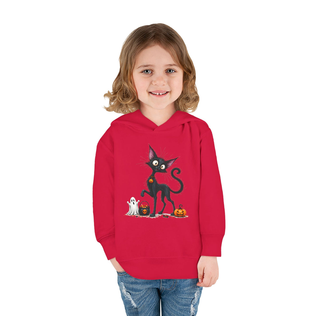 Toddler Halloween Cat Hoodie – Cute Black Kitty with Pumpkins Pullover