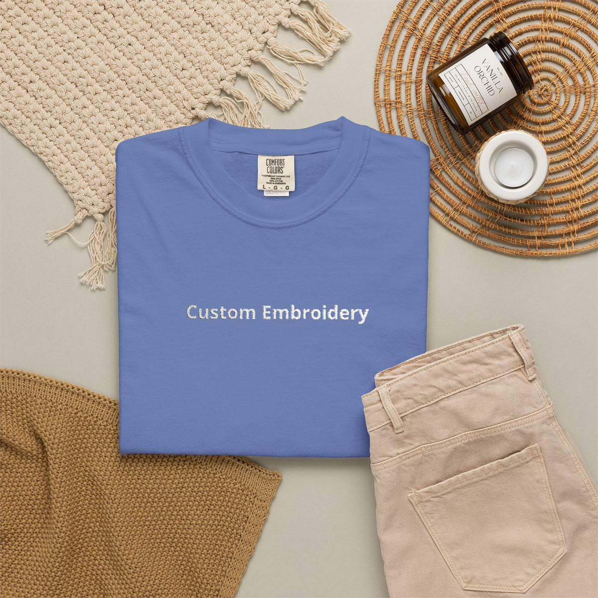 EMBROIDERED Custom Text Comfort Colors Unisex (Dark Colors/Shades) T-Shirt