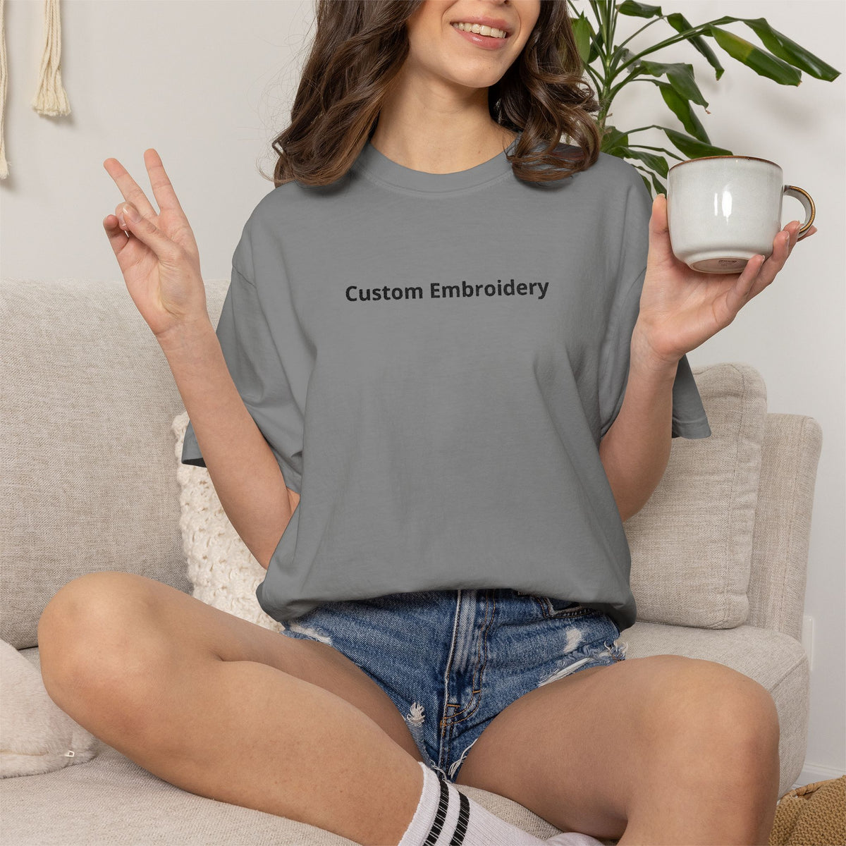 EMBROIDERED Custom Text Comfort Colors Unisex (Light Colors/Shades) T-Shirt