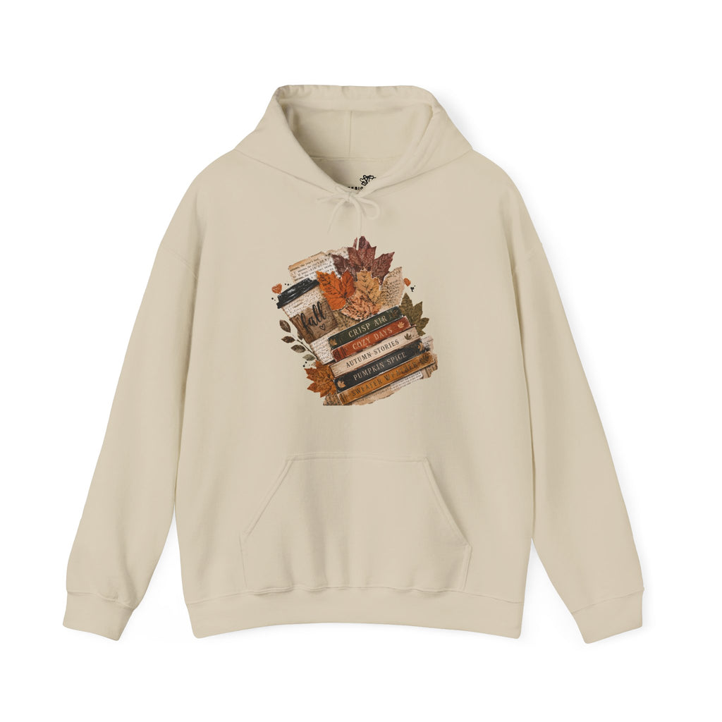 Autumn Bookstack — Cozy Fall Hoodie (Leaves & ‘Read More Books’ Design)