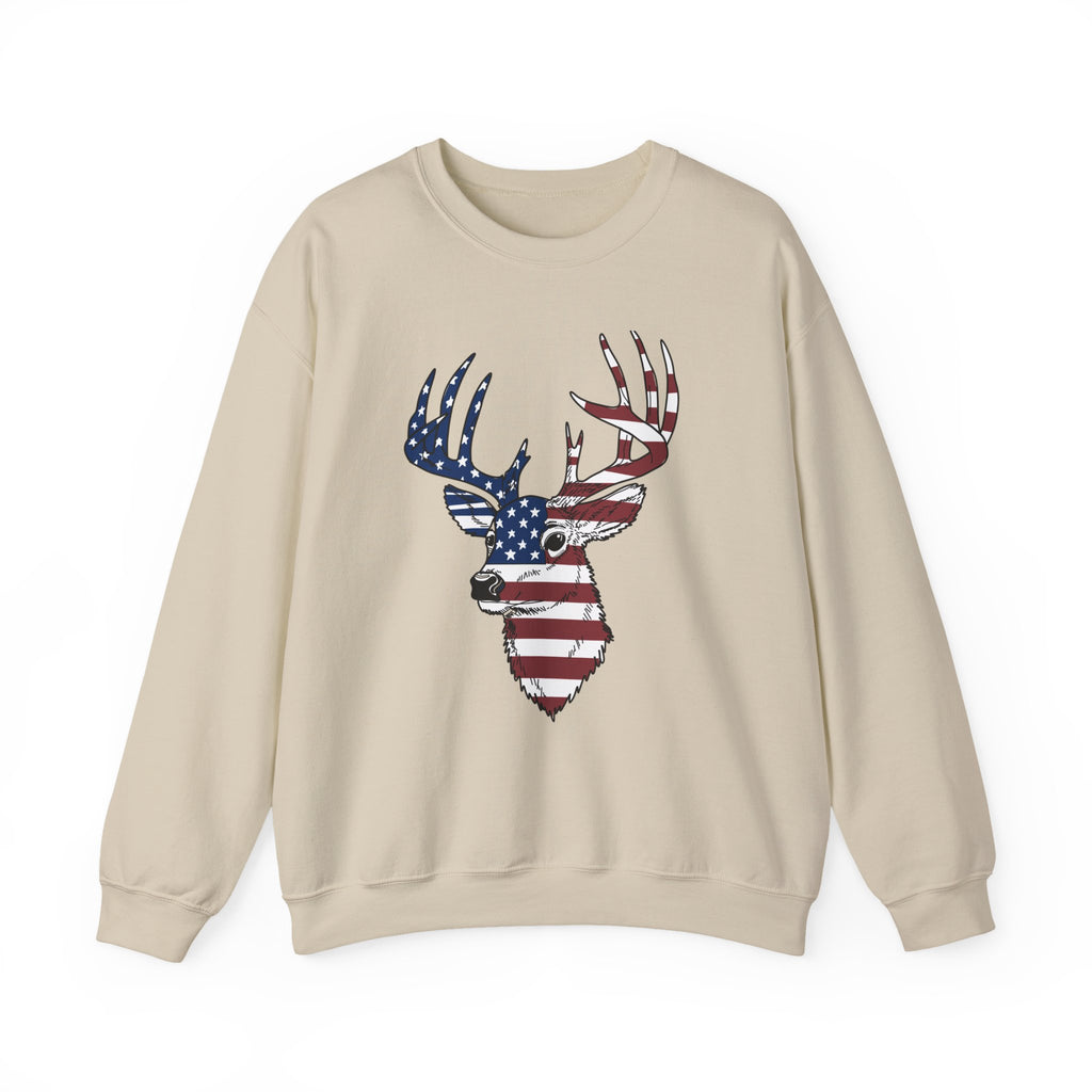 American Flag Deer Head Graphic - Pullover Sweatshirt