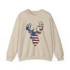 American Flag Deer Head Graphic - Pullover Sweatshirt