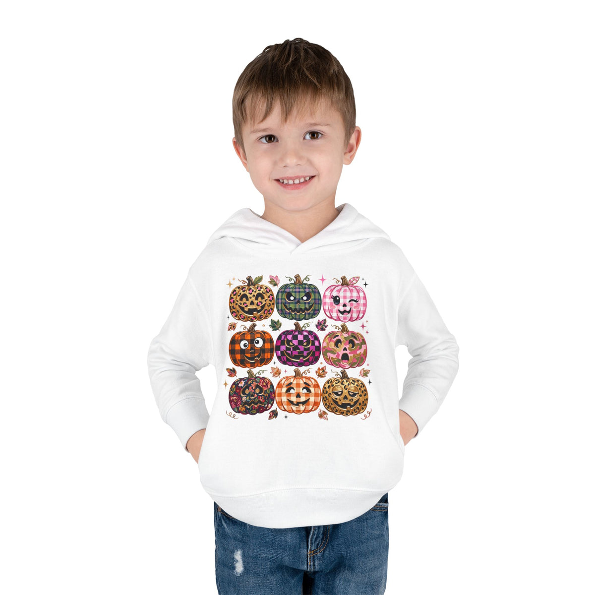 Toddler Halloween Pumpkin Hoodie — Colorful Patterned Jack-O’-Lanterns