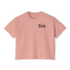 Class of 2026 FRONT & BACK Women's Boxy, Slightly Cropped Tee – Customize School Name Optional Graduation T‑Shirt