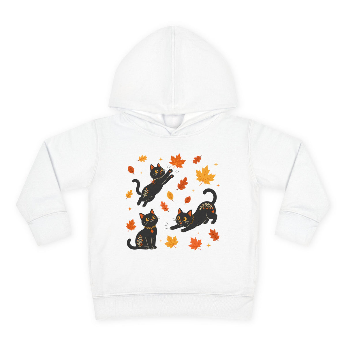 Toddler Hoodie — Playful Black Cats with Falling Autumn Leaves