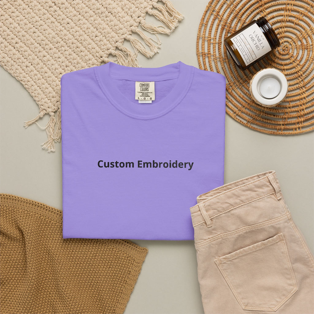EMBROIDERED Custom Text Comfort Colors Unisex (Light Colors/Shades) T-Shirt