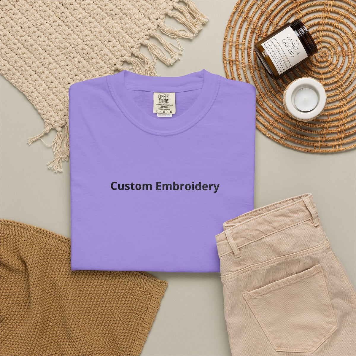EMBROIDERED Custom Text Comfort Colors Unisex (Light Colors/Shades) T-Shirt