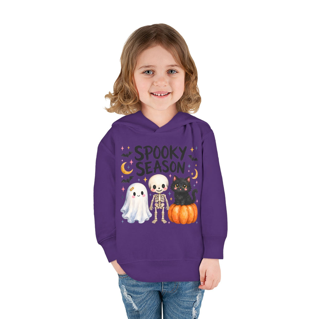 Toddler Hoodie — "Spooky Season" Cute Ghost, Skeleton & Black Cat Halloween Pullover