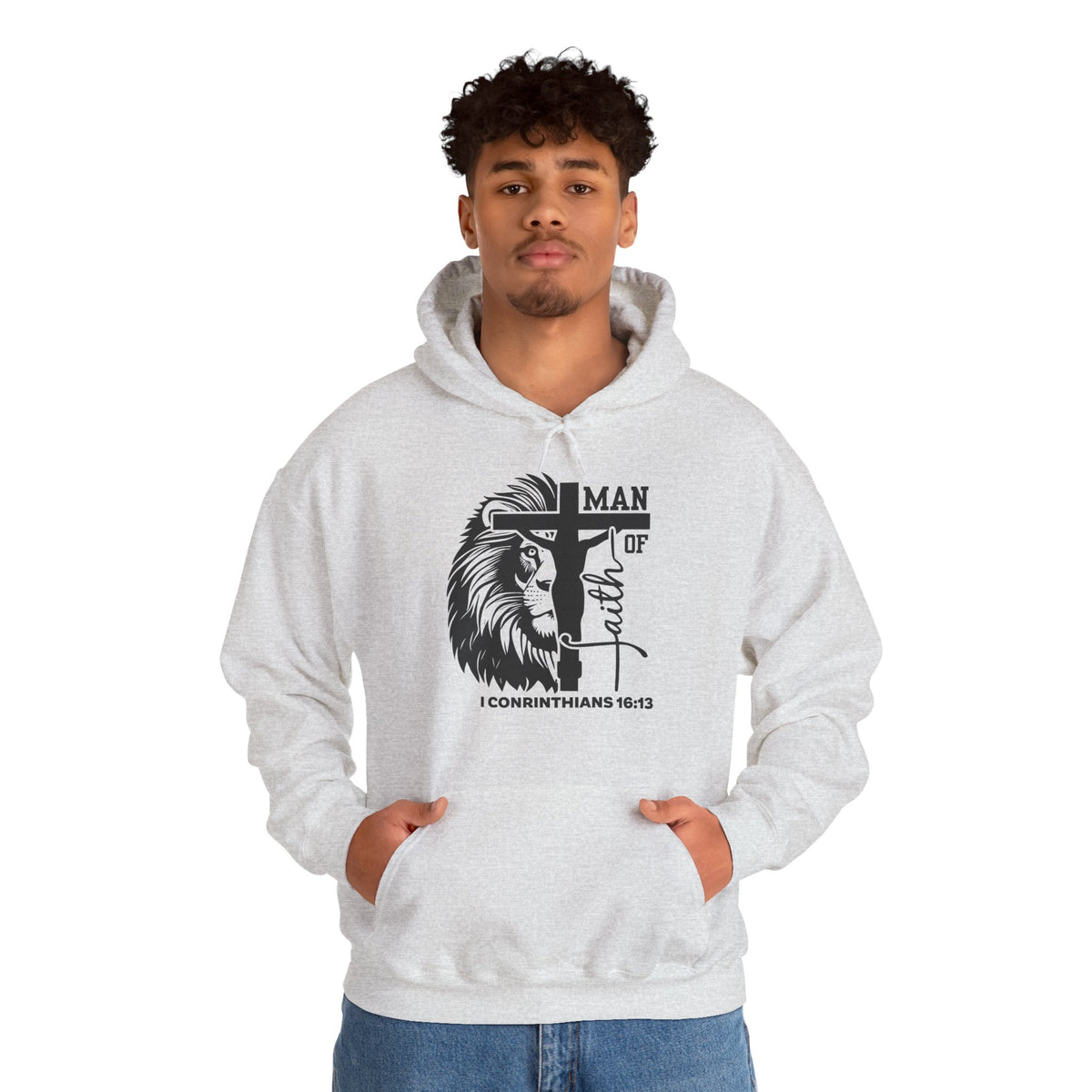 Man of Faith  Lion & Cross I Corinthians 16:13 Christian - Cozy Hoodie