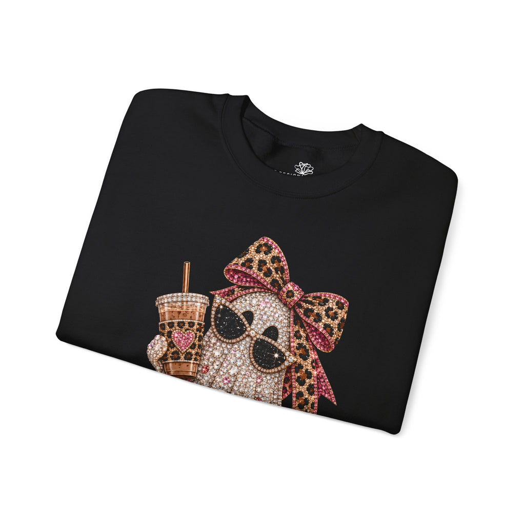 Leopard Bow Ghost/Pumpkins Graphic -  Pullover Sweatshirt