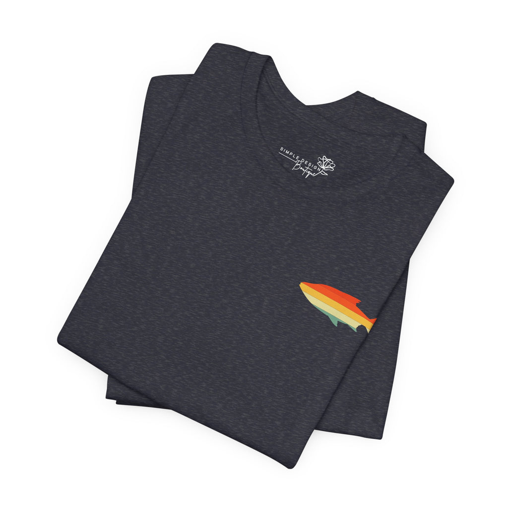 Fish Icon Tee — Small Rainbow Fish Chest Graphic T-Shirt