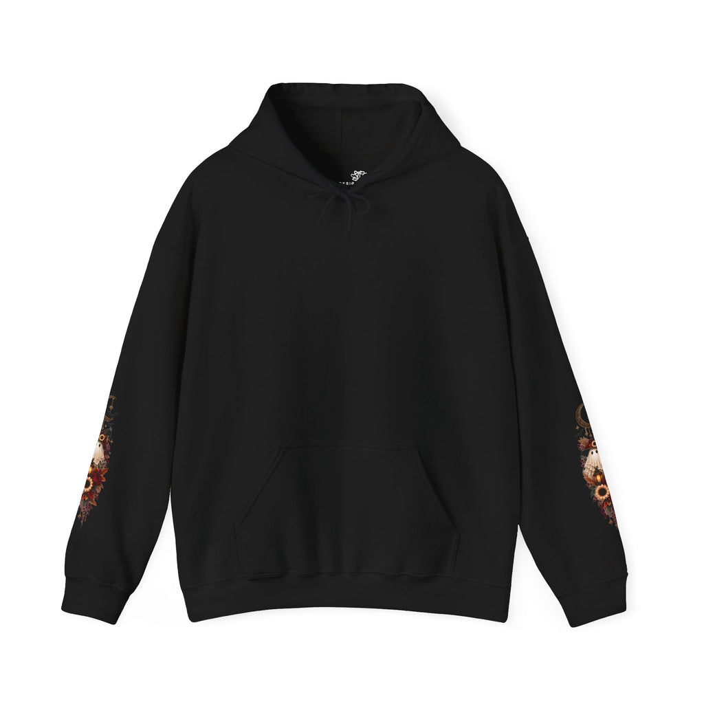 Boho Moon & Sunflower Hoodie — Crescent Moon Floral Sleeve Sweatshirt