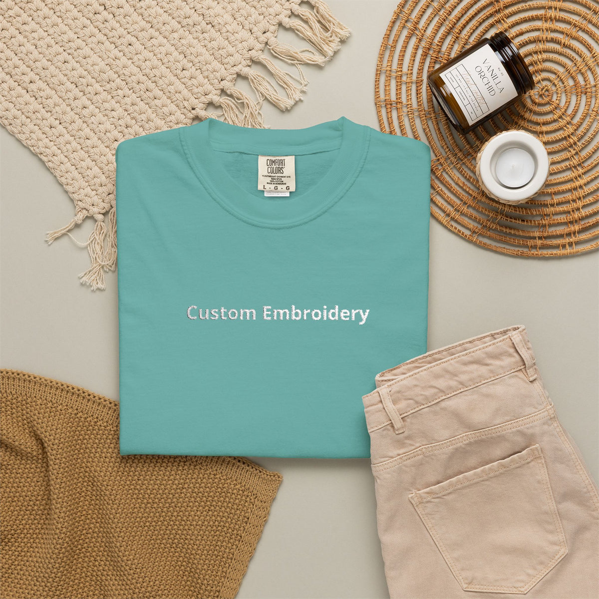 EMBROIDERED Custom Text Comfort Colors Unisex (Dark Colors/Shades) T-Shirt