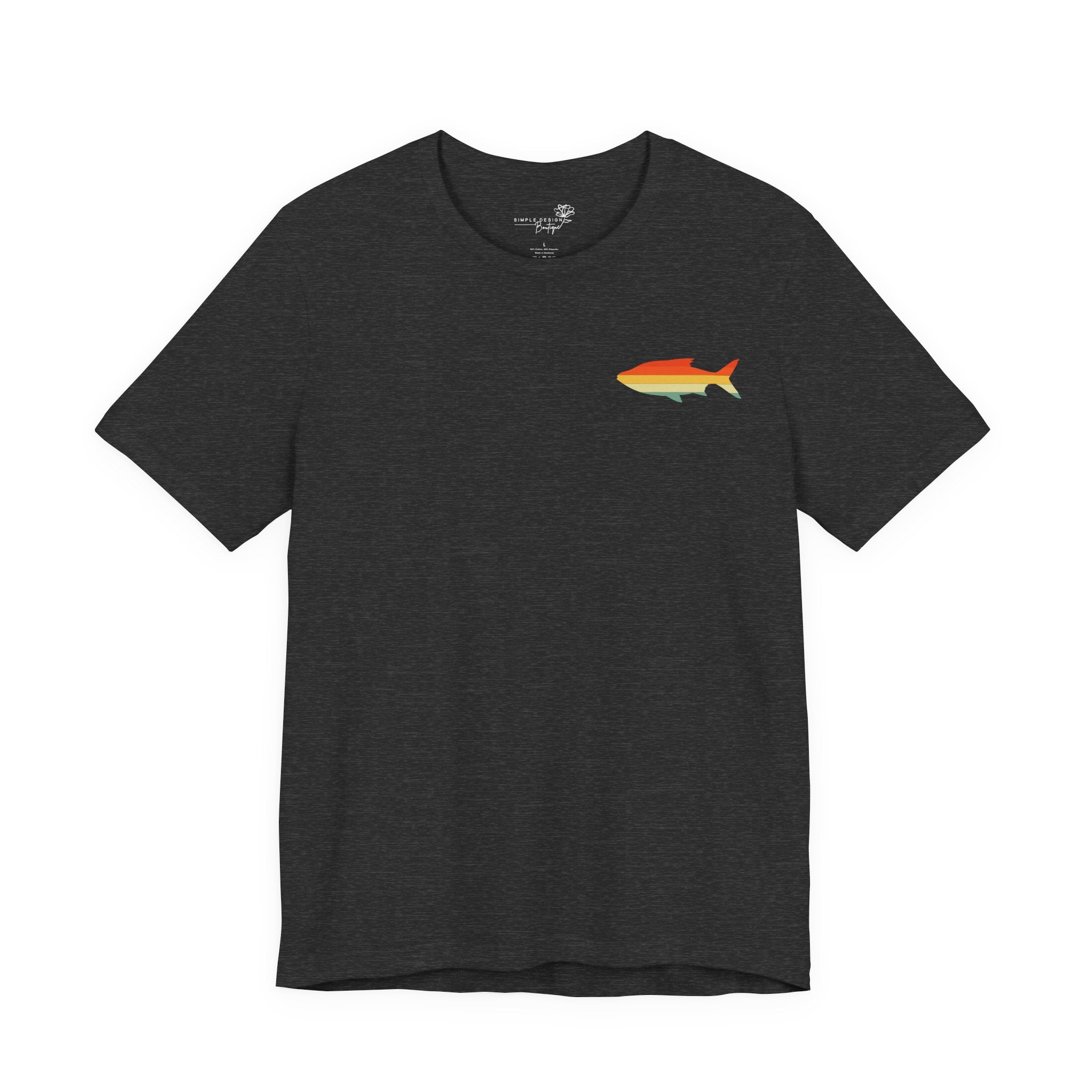 Fish Icon Tee — Small Rainbow Fish Chest Graphic T-Shirt