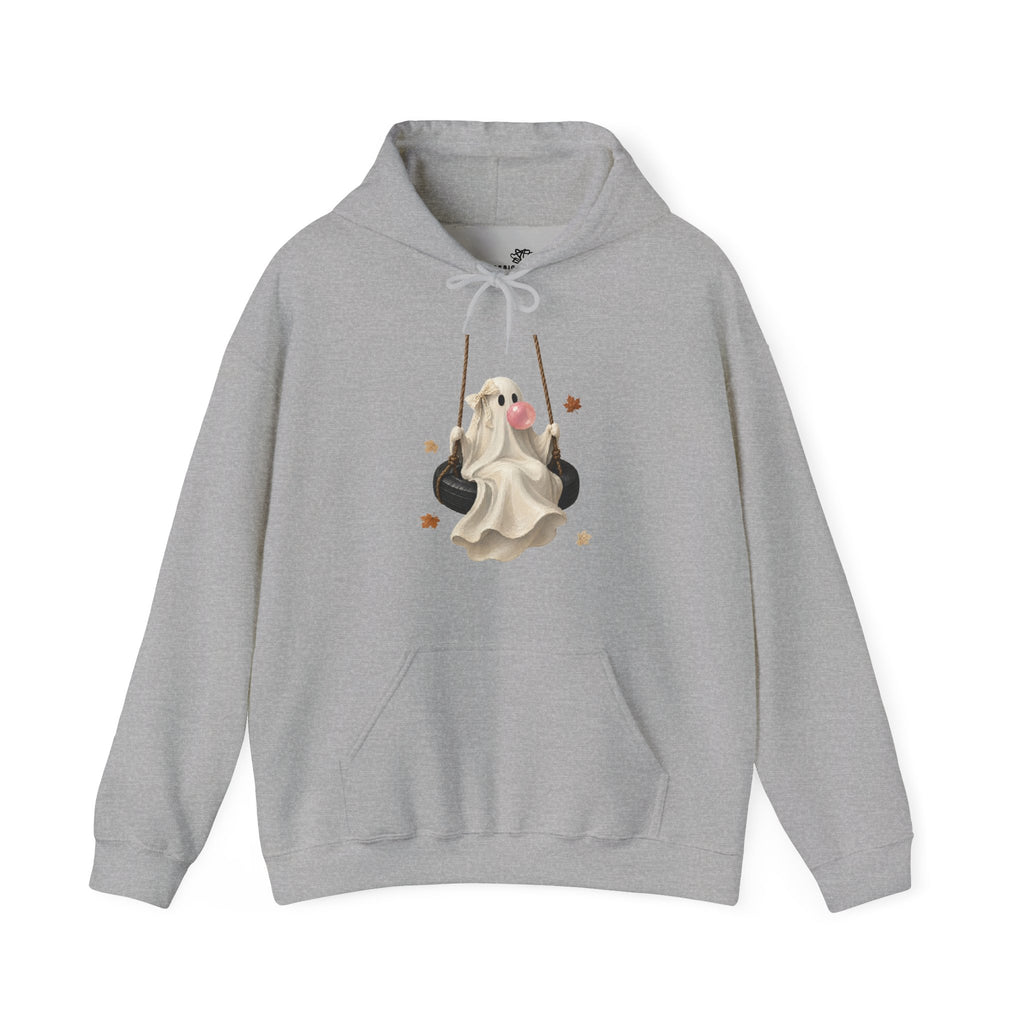 Cute Bubblegum Ghost on a Swing - Halloween Hoodie