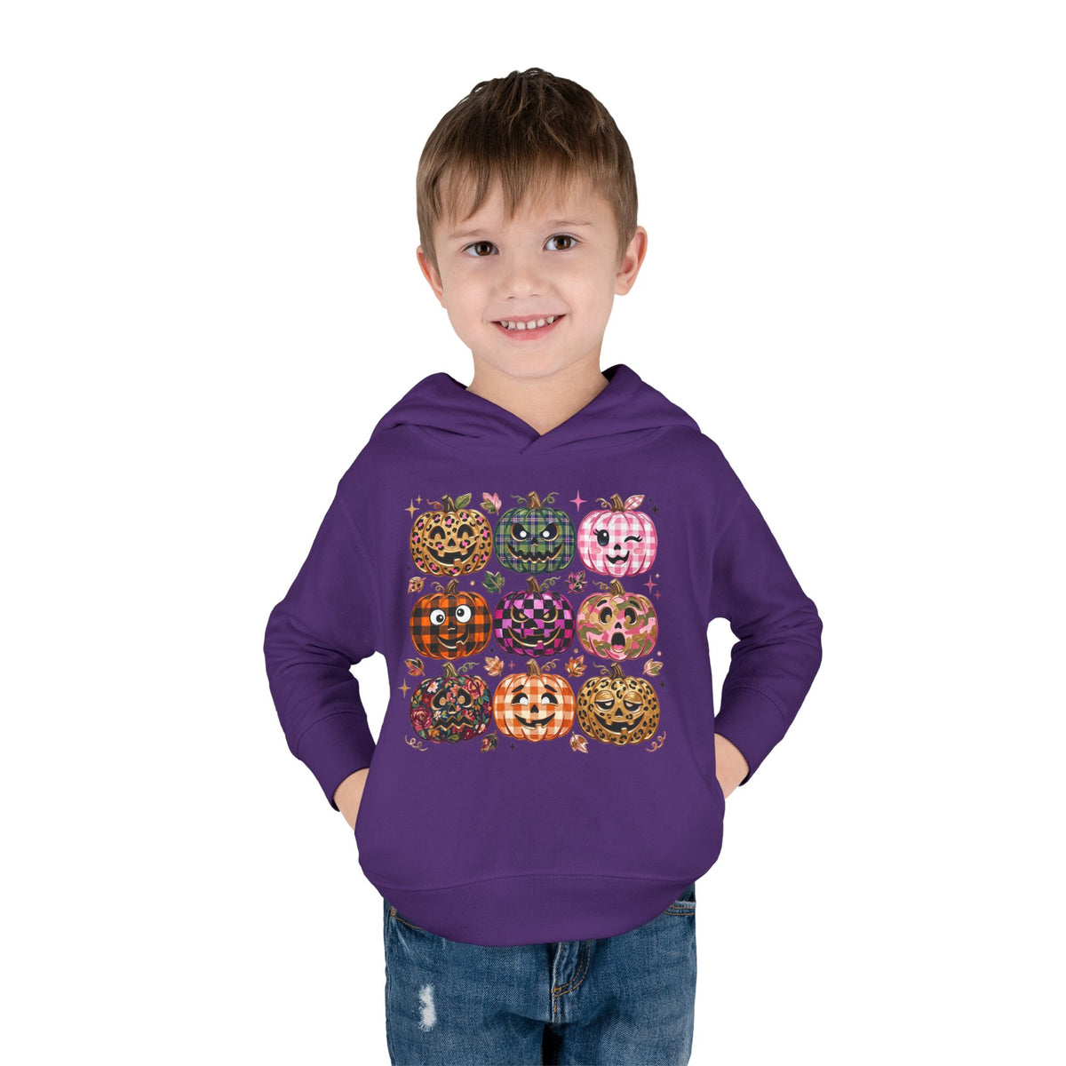 Toddler Halloween Pumpkin Hoodie — Colorful Patterned Jack-O’-Lanterns