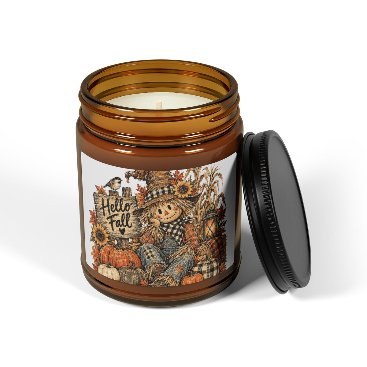 Autumn Harvest Soy Candle – Amber Jar Fall Pumpkin Scarecrow Scented Candle