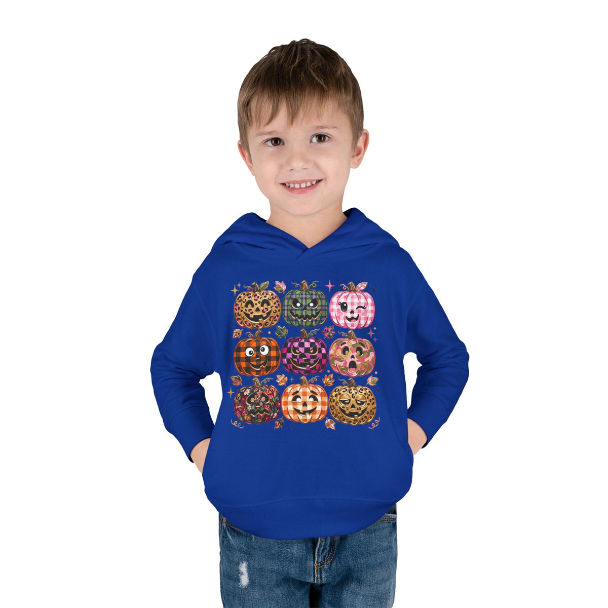 Toddler Halloween Pumpkin Hoodie — Colorful Patterned Jack-O’-Lanterns