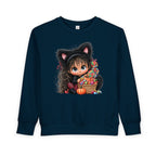 Toddler Sweatshirt — Cute Black Cat Costume Kid's Halloween Sweatshirt with Candy Basket