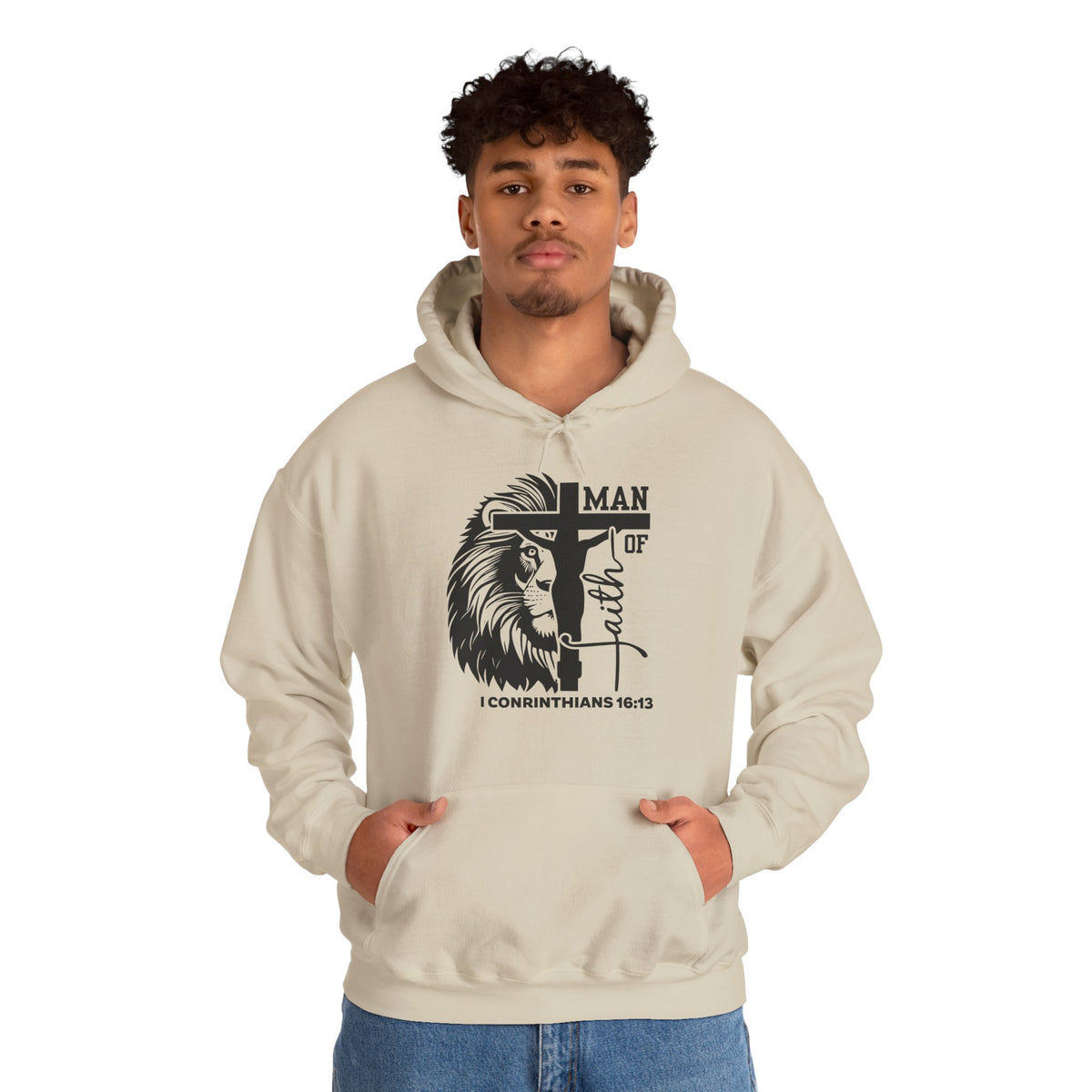 Man of Faith  Lion & Cross I Corinthians 16:13 Christian - Cozy Hoodie