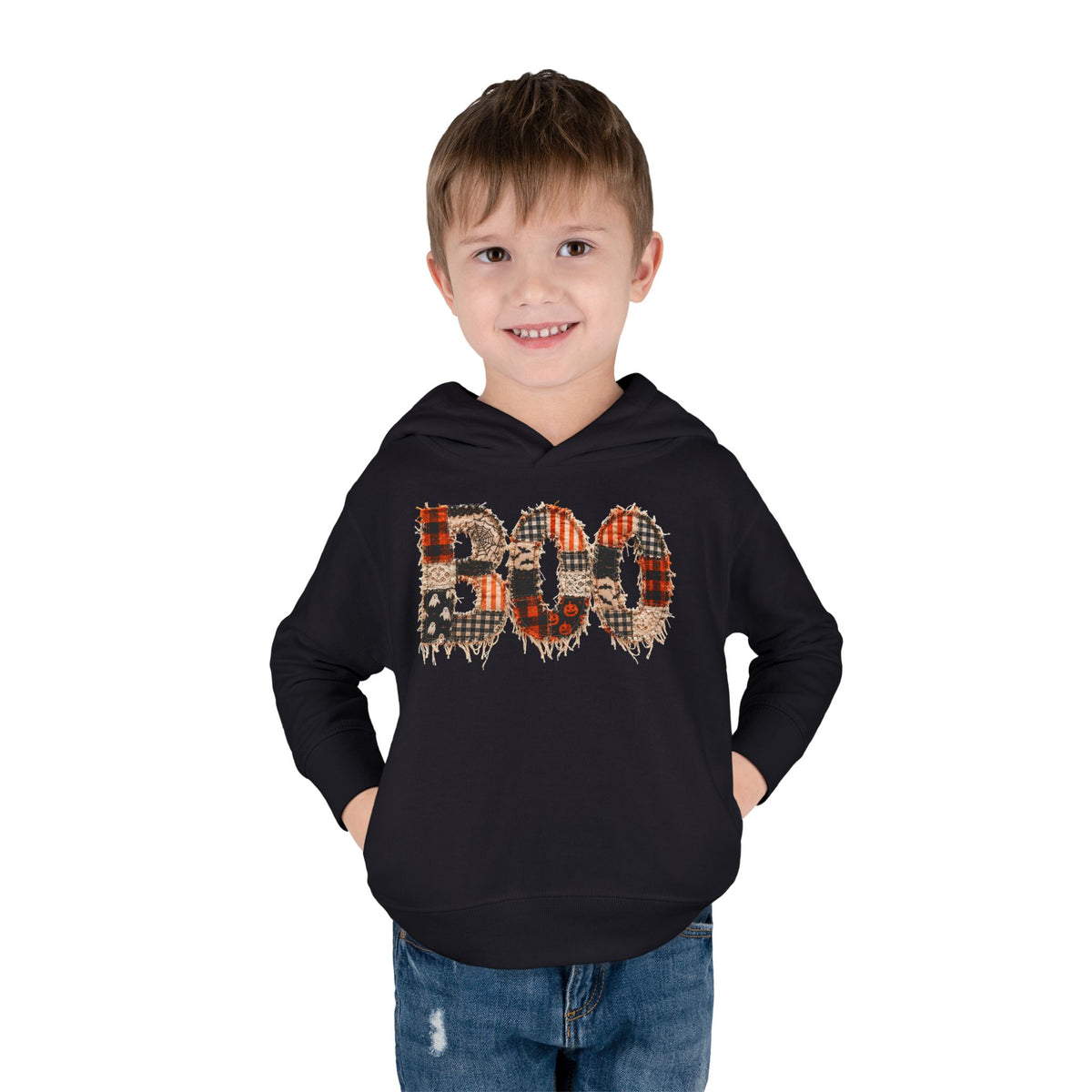 Toddler Hoodie - "BOO" Plaid Halloween Pullover