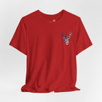 Patriotic Deer Head Graphic Tee — Red White & Blue Double-Sided Hunting Shirt | S–3XL