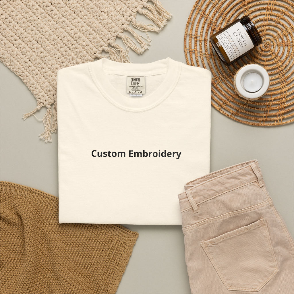 EMBROIDERED Custom Text Comfort Colors Unisex (Light Colors/Shades) T-Shirt