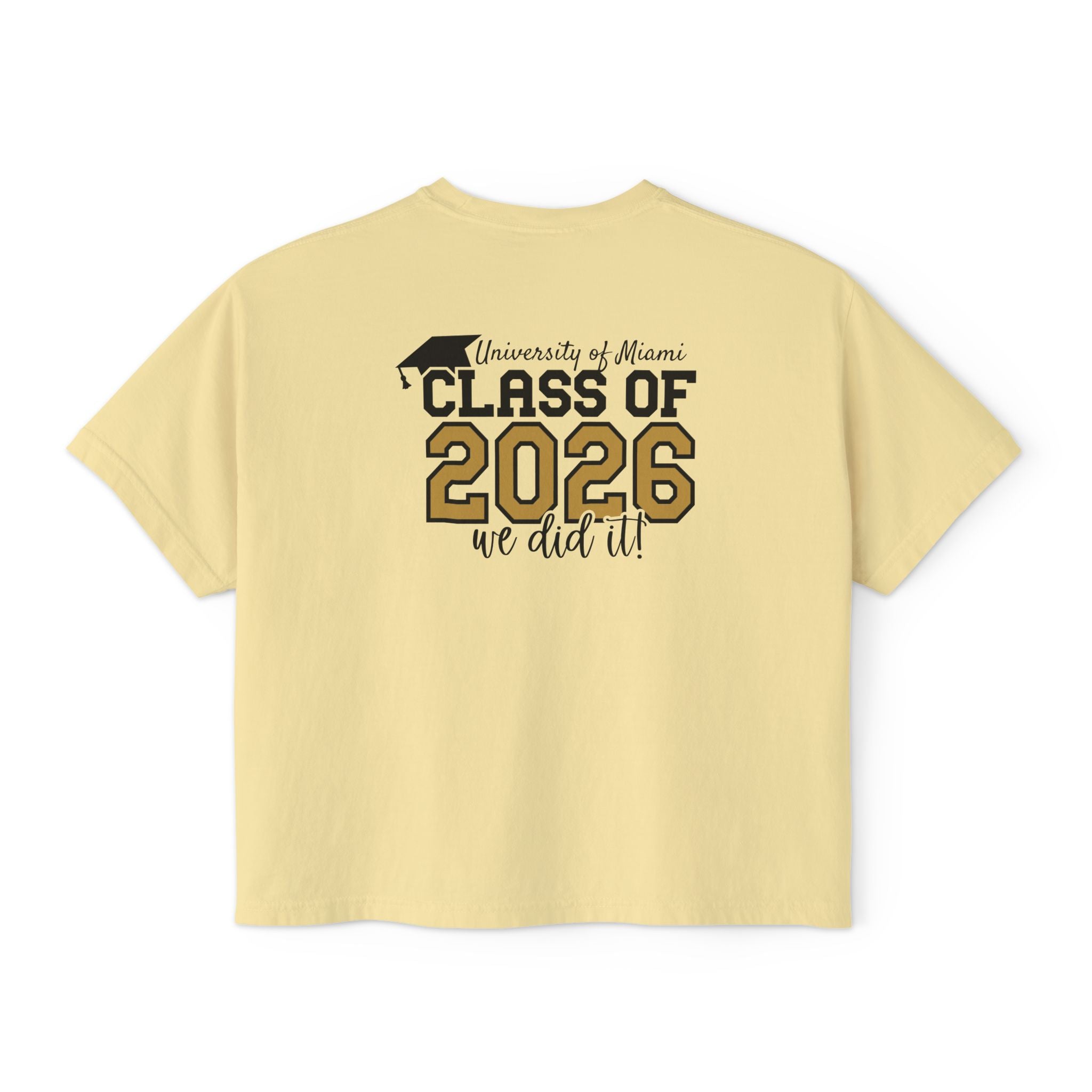 Class of 2026 FRONT & BACK Women's Boxy, Slightly Cropped Tee – Customize School Name Optional Graduation T‑Shirt