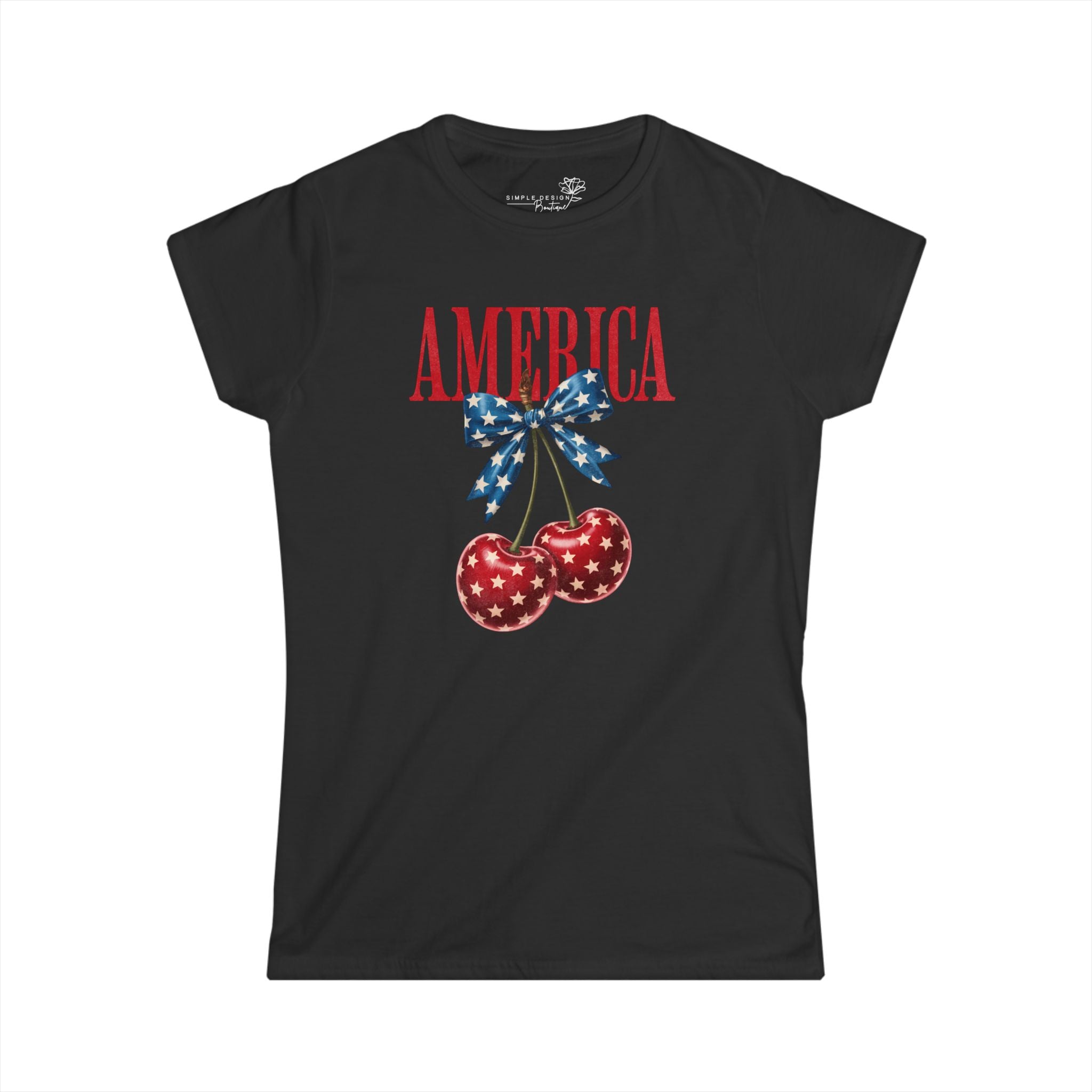 America Cherry Graphic Tee — Patriotic Stars & Stripes Women's T-Shirt
