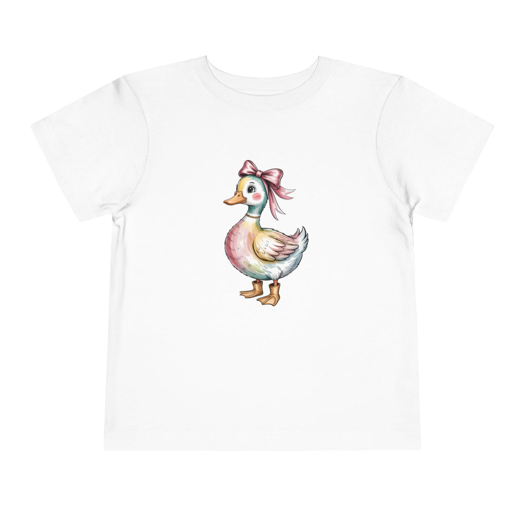 Cute Duckling Toddler Tee — Watercolor Duck with Pink Bow