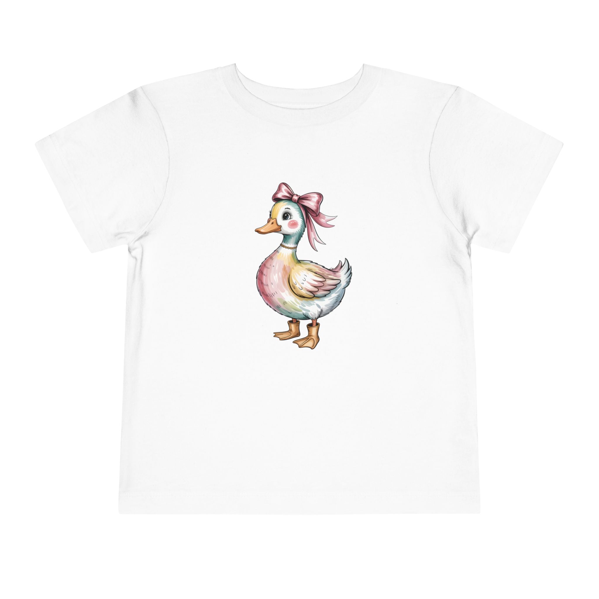 Cute Duckling Toddler Tee — Watercolor Duck with Pink Bow
