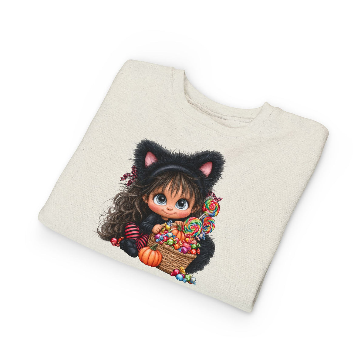 Toddler Sweatshirt — Cute Black Cat Costume Kid's Halloween Sweatshirt with Candy Basket