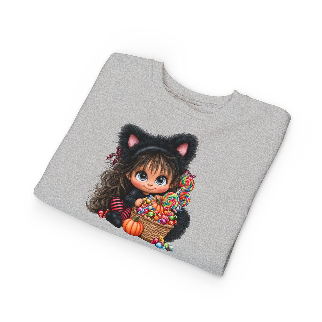 Toddler Sweatshirt — Cute Black Cat Costume Kid's Halloween Sweatshirt with Candy Basket