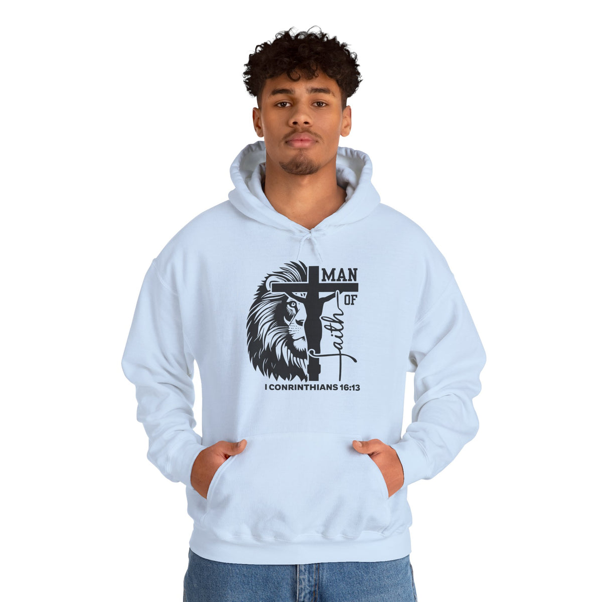 Man of Faith  Lion & Cross I Corinthians 16:13 Christian - Cozy Hoodie