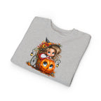 Toddler Sweatshirt — Cute Halloween Pumpkin Witch Girl Fall Crewneck