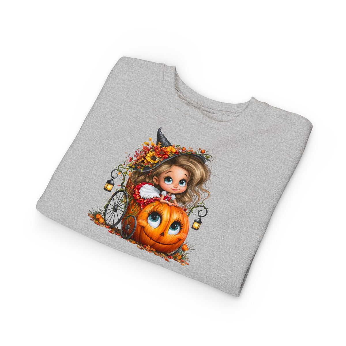Toddler Sweatshirt — Cute Halloween Pumpkin Witch Girl Fall Crewneck