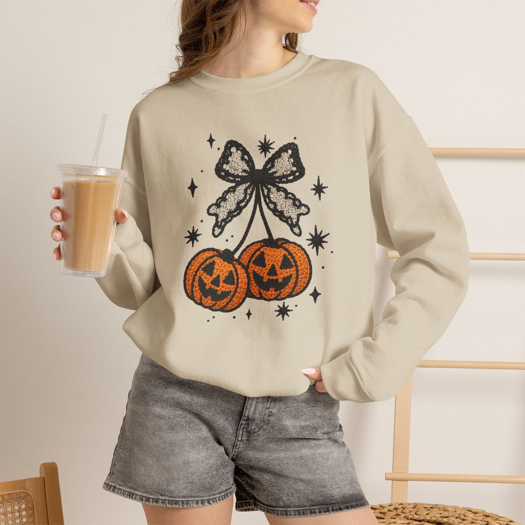 Halloween Jack-O'-Lantern 3D Bow Pumpkins Graphic - Pullover Sweatshirt