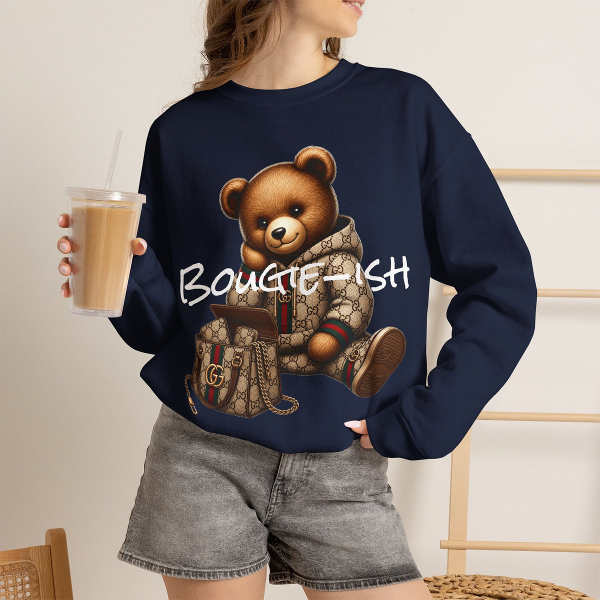 Cute Luxury Bear Bougie-ish Graphic - Pullover Sweatshirt