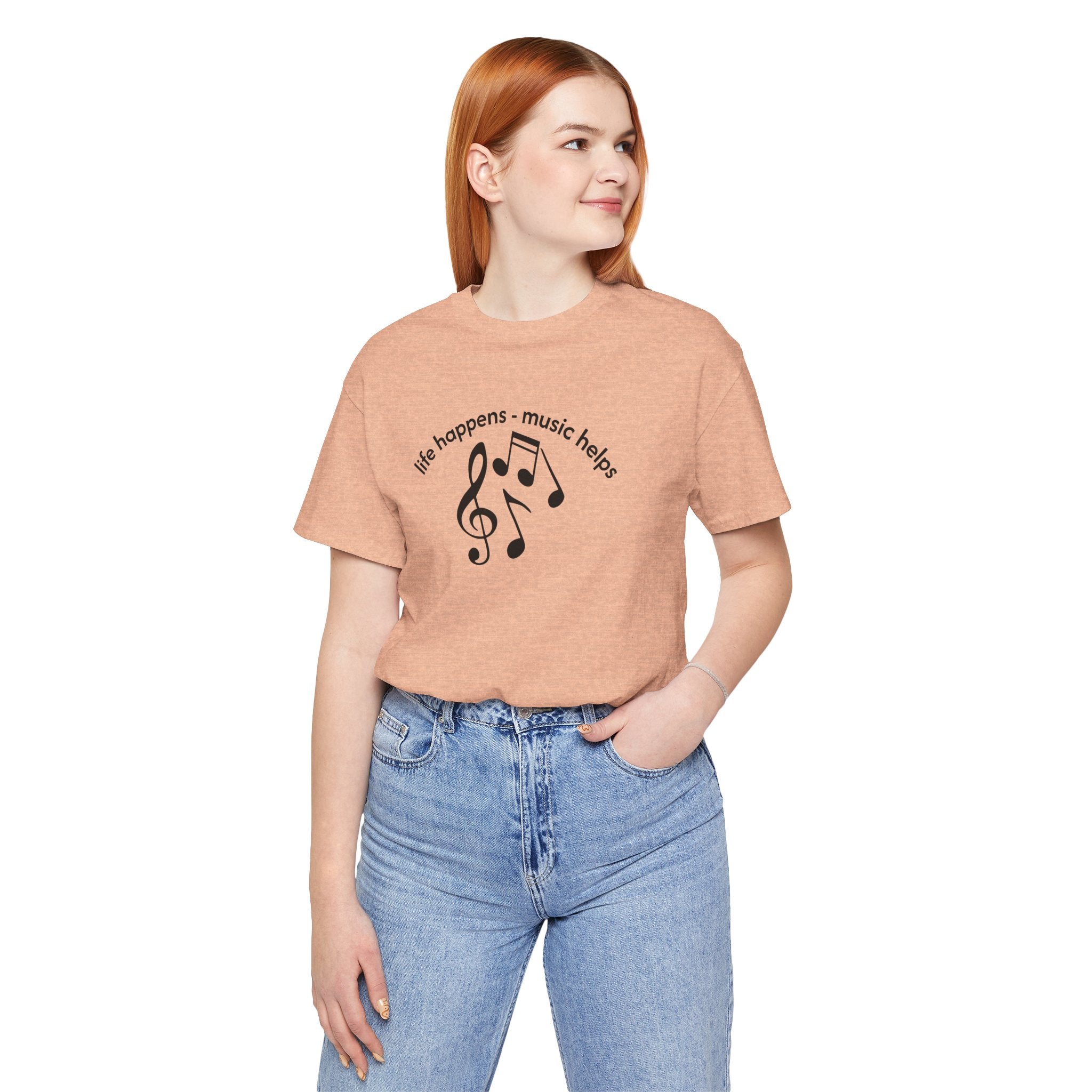 Music Therapy Tee — "life happens • music helps" Short Sleeve Shirt