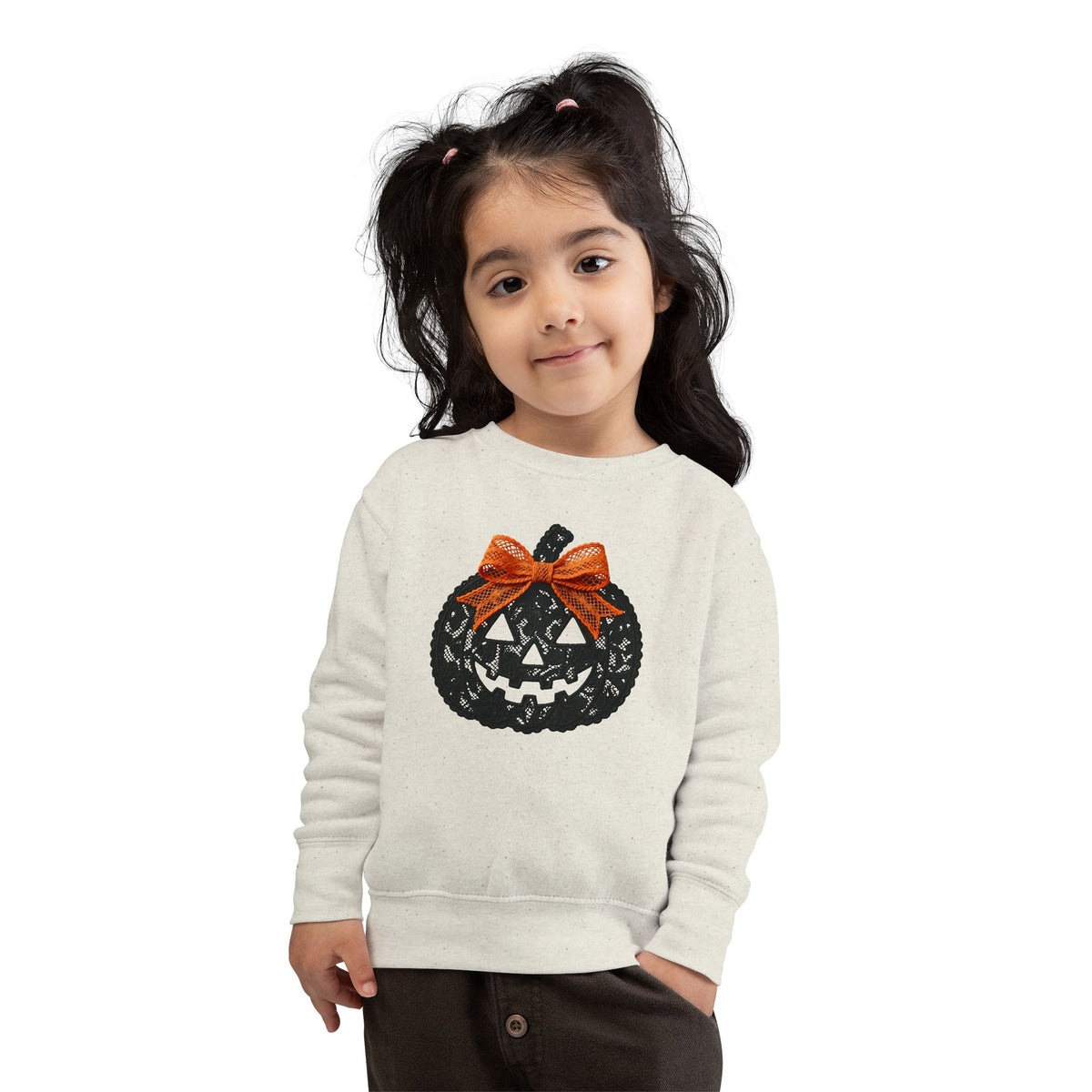 Toddler Sweatshirt - Halloween Jack-O'-Lantern with Orange Bow