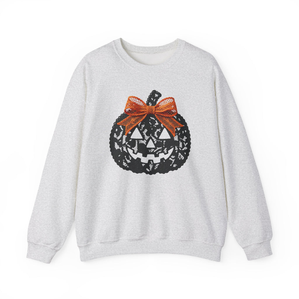 Lace Pumpkin & Orange Bow 3D Graphic | Halloween Pullover Sweatshirt