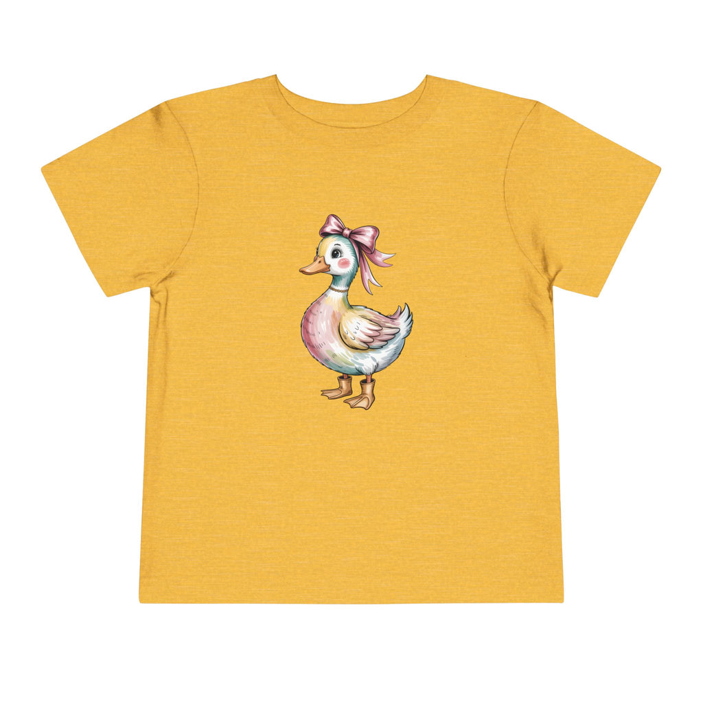 Cute Duckling Toddler Tee — Watercolor Duck with Pink Bow