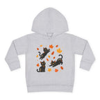 Toddler Hoodie — Playful Black Cats with Falling Autumn Leaves