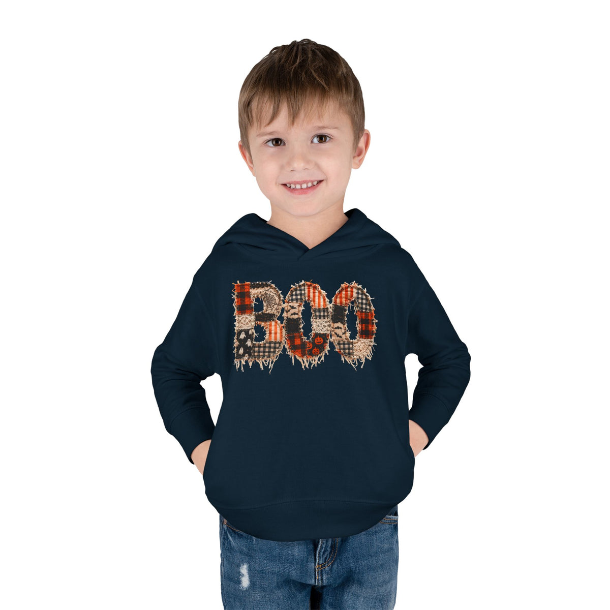 Toddler Hoodie - "BOO" Plaid Halloween Pullover