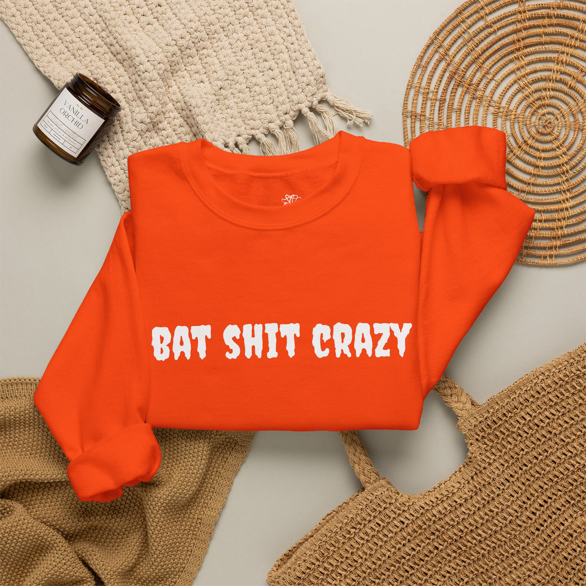 Bat Shit Crazy Text - Cozy Pullover Sweatshirt