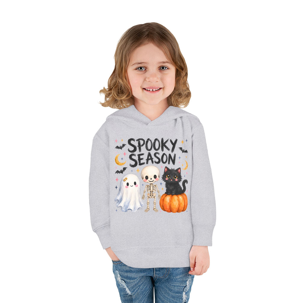 Toddler Hoodie — "Spooky Season" Cute Ghost, Skeleton & Black Cat Halloween Pullover